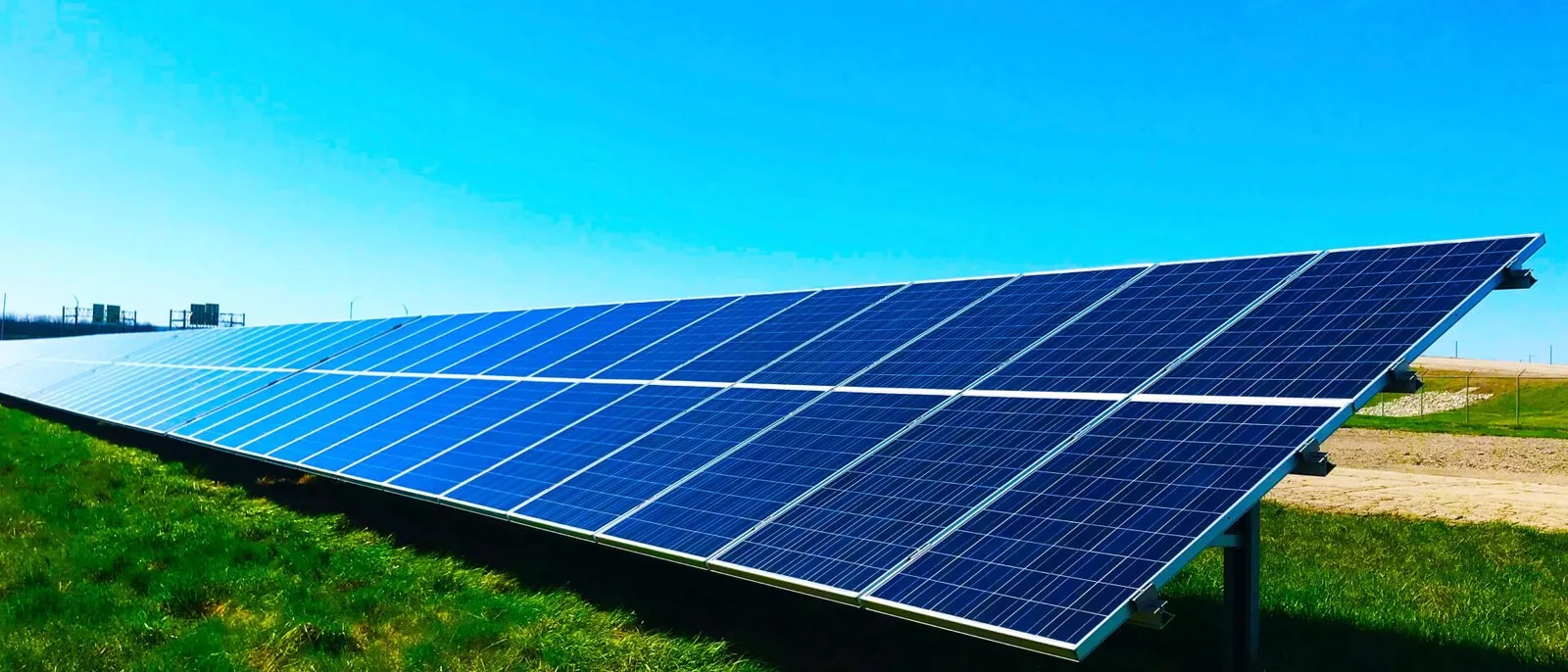 A solar array under a clear sky
